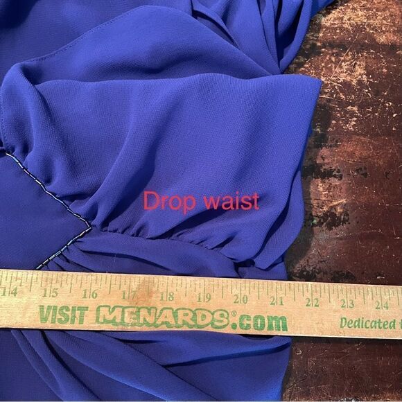 Vtg 80s Blue Draped‎ DECO Beaded FLAPPER Dynasty Party Gatsby Cocktail Dress 14 - Picture 7 of 8